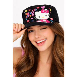 Women's Hello Kitty Black Pink Graphic Cadet Hat One Size